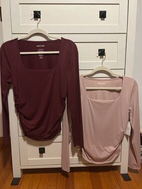 Two Pink Rose Soft Pink and Burgundy Long Sleeve Shirts